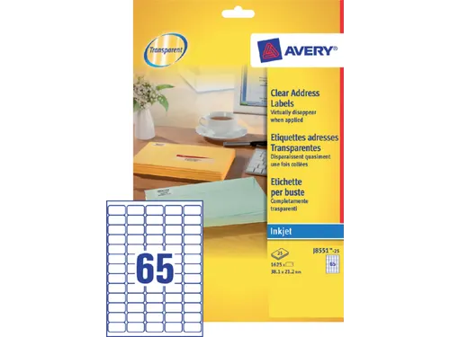 Etiket Avery J8551-25 38.1x21.2mm transparant 1625 stuks