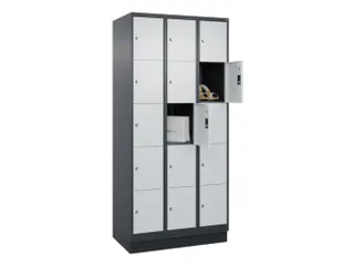 lockerkast,HxBxD 1950x900x500mm,3x5vakken,vak B 300mm,cil.-slot,sokkel - 1