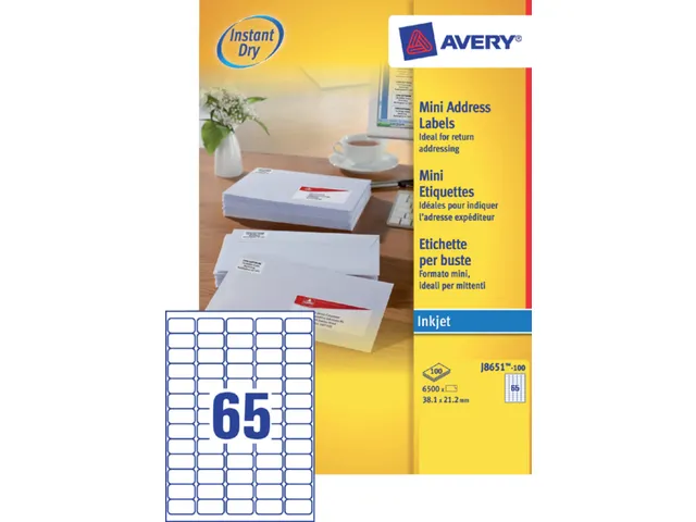 Etiket Avery J8651-100 38.1x21.2mm Inkjet wit 6500 stuks