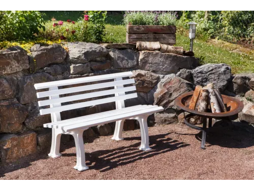 Kunststofbank 740x1200x380mm Zit H 440mm 9 Latten 2 Pootstellen Wit