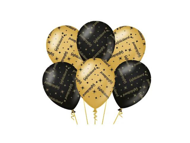 Ballonnen Classy party balloons 'Gefeliciteerd' 30cm Goud-Zwart 6 stuk