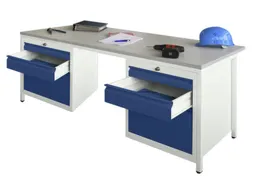 Werkplaatsbureau Bxdxh 1700x800x720mm 6laden Ral7035 Front Ral5010