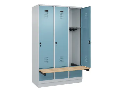 locker met bank,HxBxD 1950x1200x815mm,3vak,vak B 400mm,draaigrendel