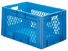 Euronorm Stapelkrat 320x600x400mm 60l Opengewerkt/Bodem Gesl. Blauw