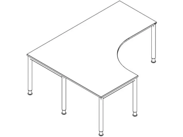 Bureau in vrije vorm 2000x1600mm Links ronde poot Alu, Beuken