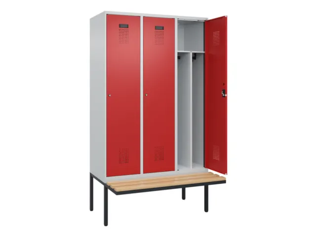 locker met bank,voor scheiding van kleding,HxBxD 2120x1200x815mm,3vak