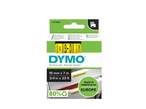 Labeltape Dymo 45808 D1 S720880 19mmx7m zwart op geel