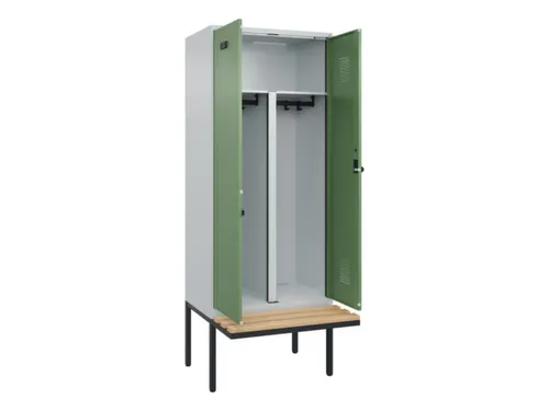 PBM-locker met bank,HxBxD 2120x800x815mm,2vak,vak B 400mm,draaigrendel
