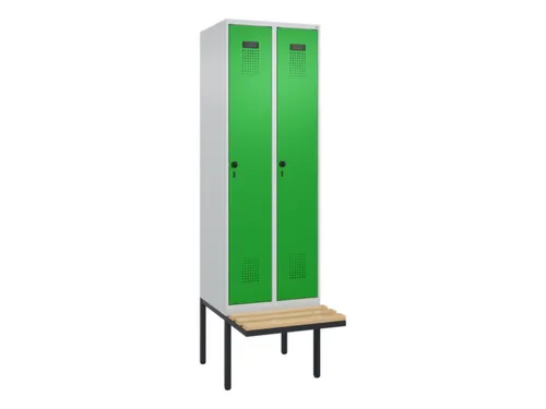 locker met bank,HxBxD 2120x600x815mm,2vak,vak B 300mm,draaigrendel