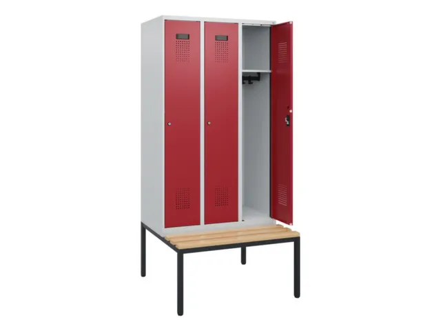 locker met bank,HxBxD 1950x900x815mm,3vak,vak B 300mm,cilinderslot