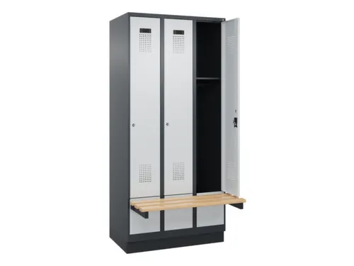 locker met bank,HxBxD 1950x900x815mm,3vak,vak B 300mm,cilinderslot