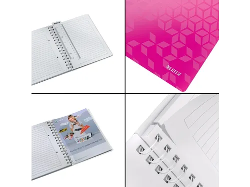 Notitieboek Leitz WOW A5 spiraal PP lijn roze