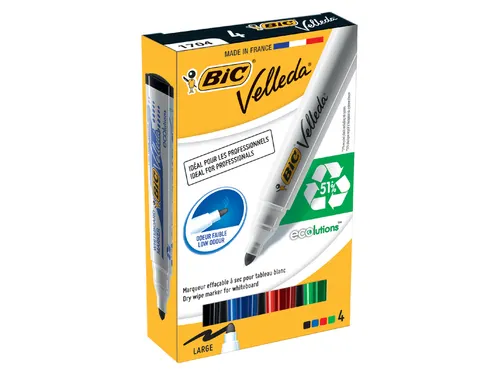 Viltstift Bic Velleda 1701 whiteboard rond large assorti 4 Stuks