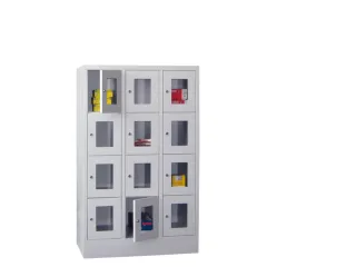 lockerkast,HxBxD 1518x900x500mm,3x4vakken,RAL7035,front RAL5010 - 1
