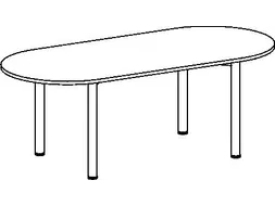 vergadertafel,HxBxD 720x2000x900mm,ovaal,4voeten RAL9006,ronde buis