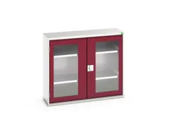 vitrinekast 900x1050x350mm 2xStalen bodem romp RAL7035 front RAL3004