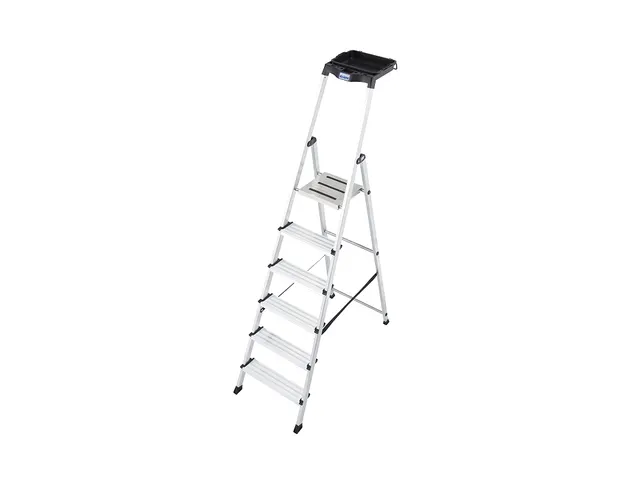trapladder,eenzijdig,6treden,bordes m. antislip elementen,balk L 2,05m