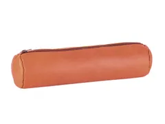 Trousse ronde Oxford 22x6cm cuir brun caramel