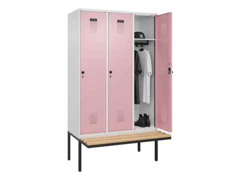 locker met bank,HxBxD 2120x1200x815mm,3vak,vak B 400mm,draaigrendel