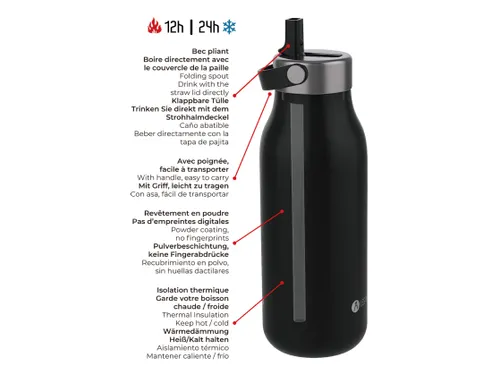 Thermosfles 2.0 Les Artistes Paris 1000ml Black Pearl met rietje