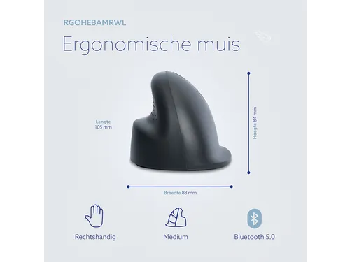Verticale muis R-Go HE Basic Medium Rechts draadloos Bluetooth