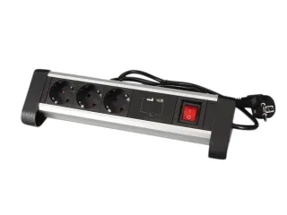 Stekkerdoos Perel bureau 3vdig schakelaar incl. 2 USB-poorten 1.4m zw - 1