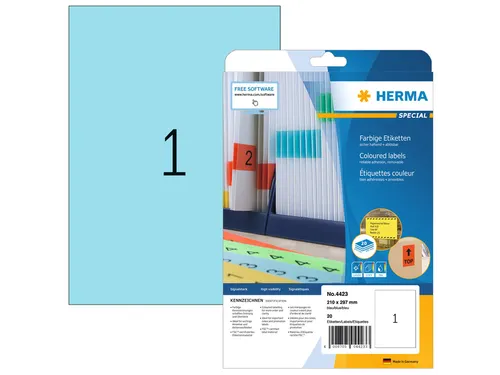 HERMA 4423 Verwijderbare etiketten A4 210x297mm Blauw 20 stuks