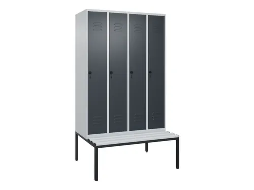 locker met bank,HxBxD 2120x1200x815mm,4vak,vak B 300mm,draaigrendel