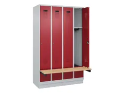 locker met bank,HxBxD 1950x1200x815mm,4vak,vak B 300mm,cilinderslot