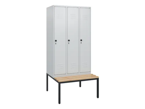 locker met bank,HxBxD 1950x900x815mm,3vak,vak B 300mm,draaigrendel