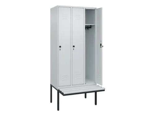 locker met bank,HxBxD 2120x900x815mm,3vak,vak B 300mm,draaigrendel