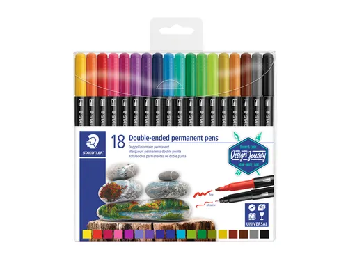 Viltstift Staedtler 3187 permanent dubbele punt 18 stuks assorti