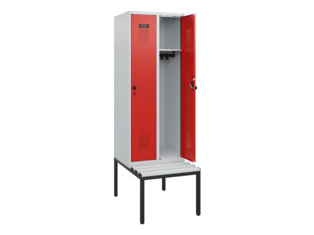 locker met bank,HxBxD 1950x600x815mm,2vak,vak B 300mm,draaigrendel