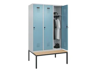 locker met bank,HxBxD 2120x1200x815mm,3vak,vak B 400mm,draaigrendel - 1