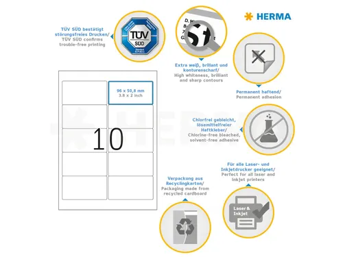 HERMA 4667 Premium Adresetiketten A4 96x50,8mm Wit 1000 stuks