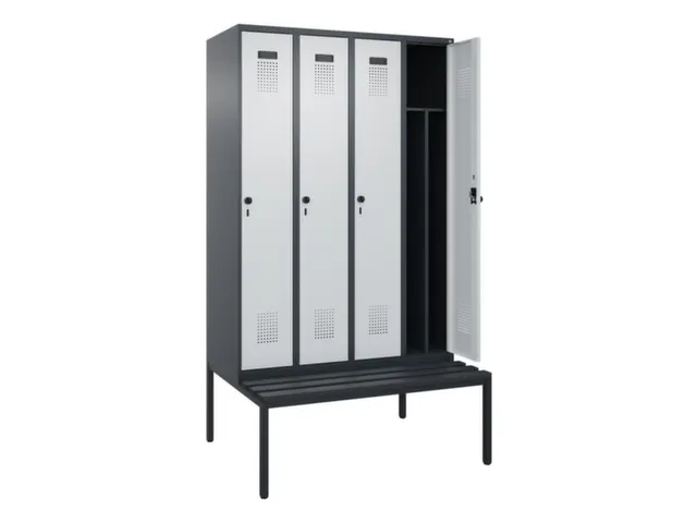 locker met bank,voor scheiding van kleding,HxBxD 2120x1200x815mm,4vak