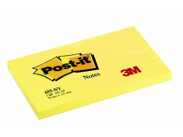 Memoblok Post-it 655 76x127mm 100 vel per blok neon geel
