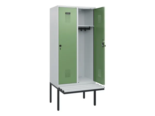 locker met bank,HxBxD 1950x800x815mm,2vak,vak B 400mm,draaigrendel
