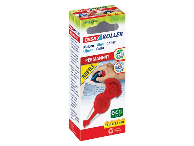 Lijmroller Tesa ecoLogo navulcassette permanent in hangdoosje