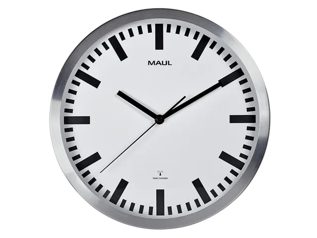 Wandklok MAUL Pilot RC Ø30,5cmx4.5cm aluminium/wit incl.batterij
