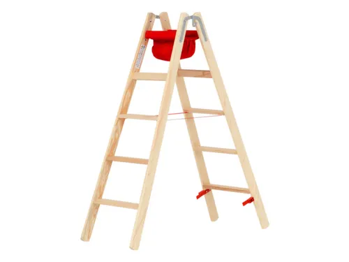 trapladder,beide zijden,2x5,treden,balk L 1,52m,hout