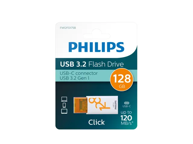 USB stick 3.2 Philips Click USB-C 128GB oranje