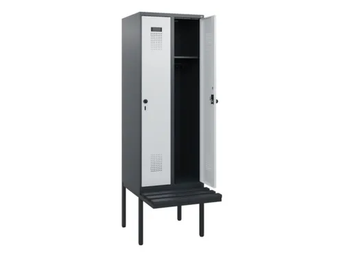 locker met bank,HxBxD 1950x600x815mm,2vak,vak B 300mm,draaigrendel