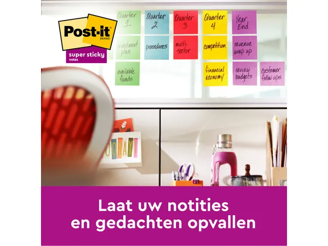 Memoblok Post-it 654 Super Sticky 76x76mm 90 vel rainbow 12 stuks