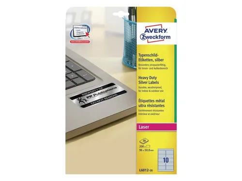 Etiket Avery Zweckform L6012-20 96x50.8mm Zilver 200 stuks