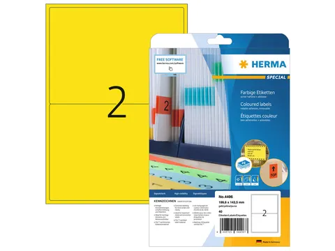 HERMA 4496 Verwijderbare etiketten A4 199,6x143,5mm Geel 40 stuks