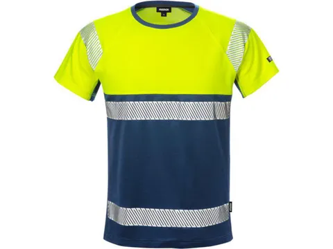 Fristads 7518 T-shirt voor P/COT, fluo geel/marineblauw, maat XS, per