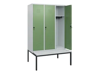 locker met bank,HxBxD 1950x1200x815mm,3vak,vak B 400mm,draaigrendel - 2
