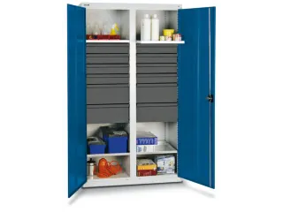 Materiaalkast 1800x1000x500mm 4legborden Uitschuifbaar 12laden Ral5010 - 2
