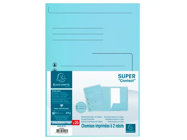 Dossiermap 2 kleppen SUPER 250 Contact 24x32cm Lichtblauw 25 stuks